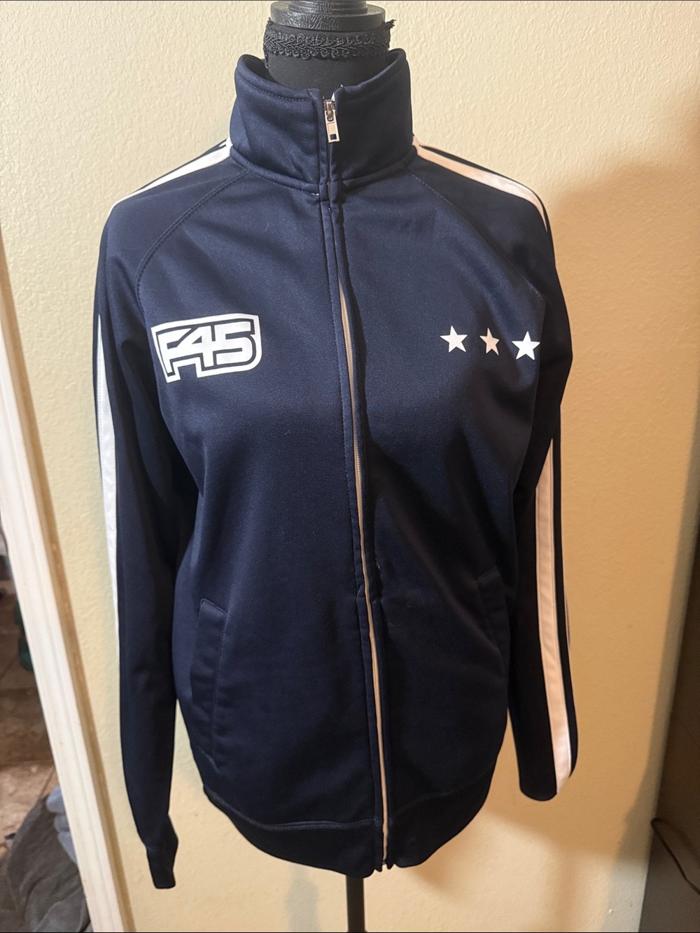 Men's Black Zip-Up Track Jacket with White Accents